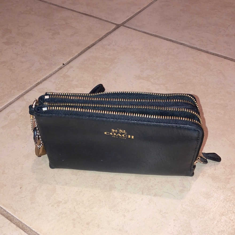 Black Coach Bag Wallet Double Zipper